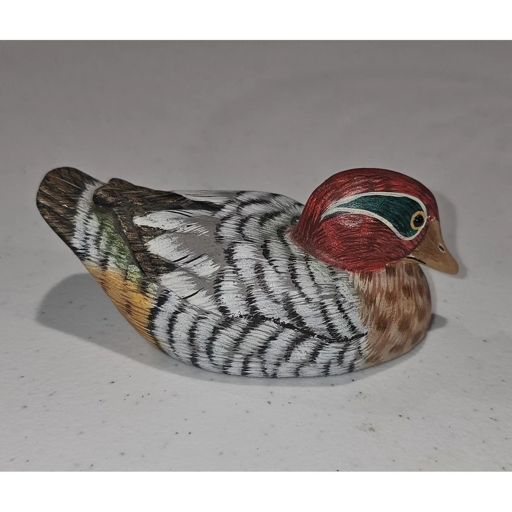 Vintage Penco Hand Carved Wood Duck Figurine New Bedford Mass Made in Hong Kong
